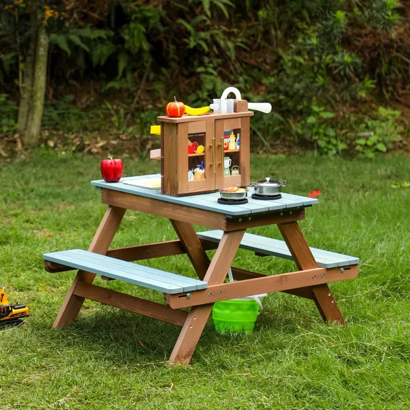 Kids Outdoor Mud Table - Çocuklar için Ahşap Piknik Masası Seti,